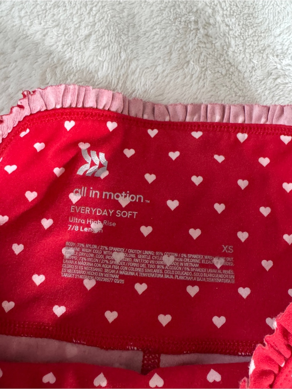 All in Motion Red Heart Ruffle Activewear Set Leggings Sports Bra XS - Picture 8 of 10